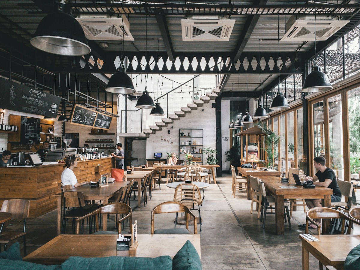 A warm neighborhood restaurant dining room